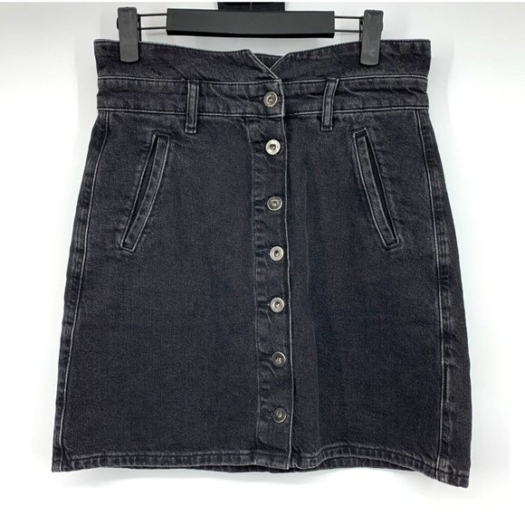 Anthropologie Pilcro Skirt Black Denim Button Front Paperbag Waist - Picture 5 of 14